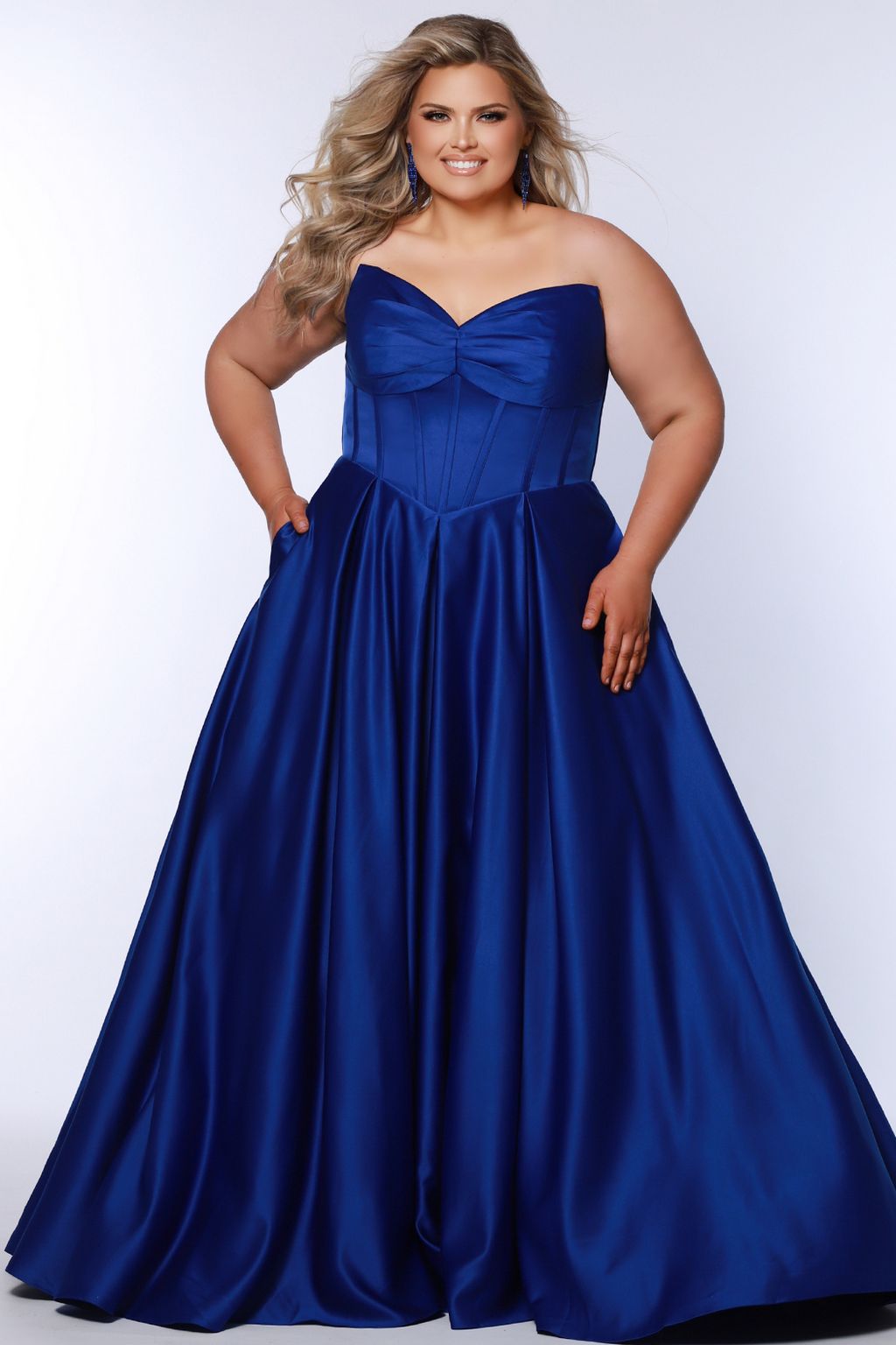 Plus Size Dresses Long Pleated Ball Gown Prom Formal Plus Size Dress Cobalt