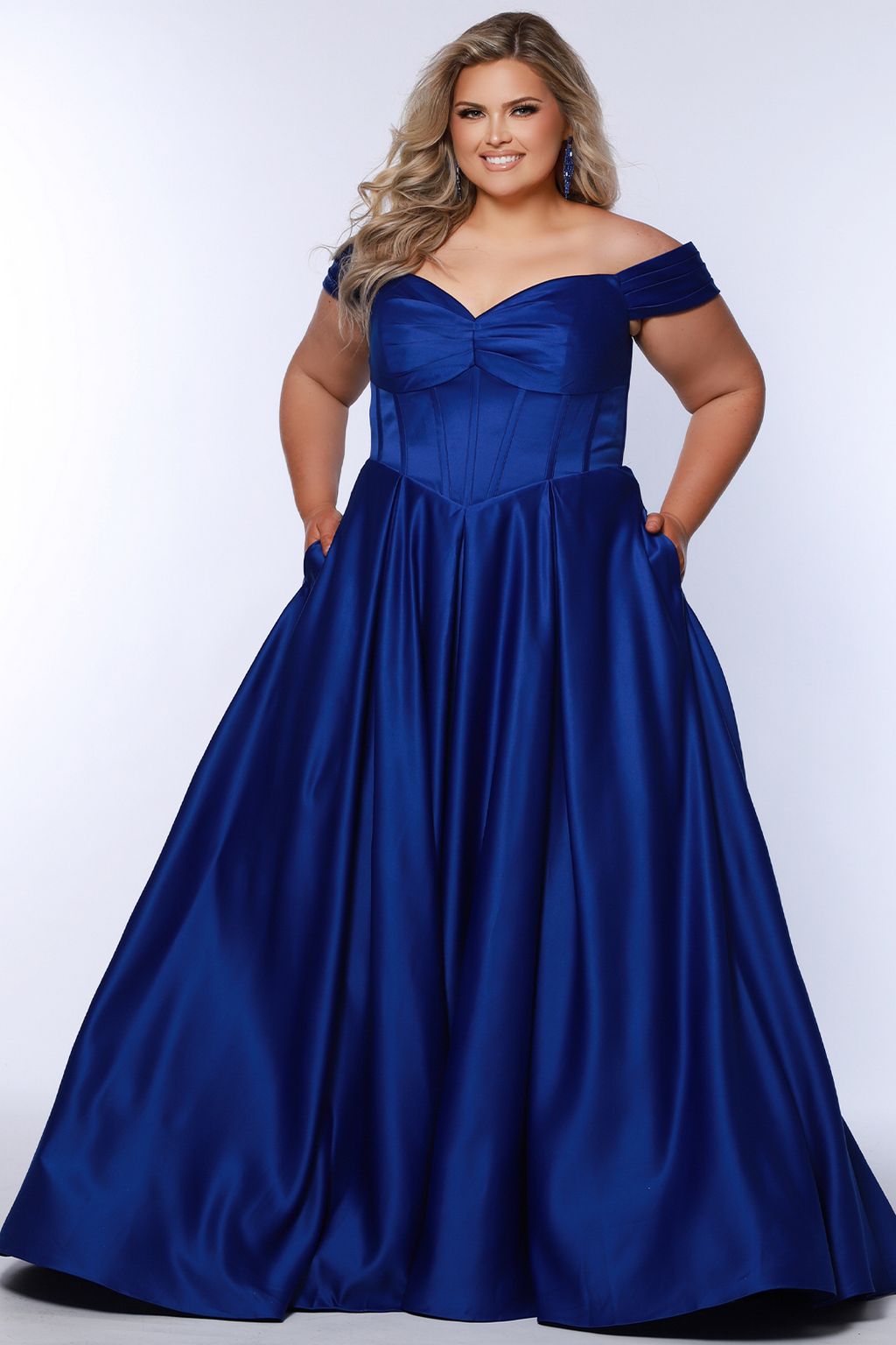 Plus Size Dresses Long Pleated Ball Gown Prom Formal Plus Size Dress Cobalt