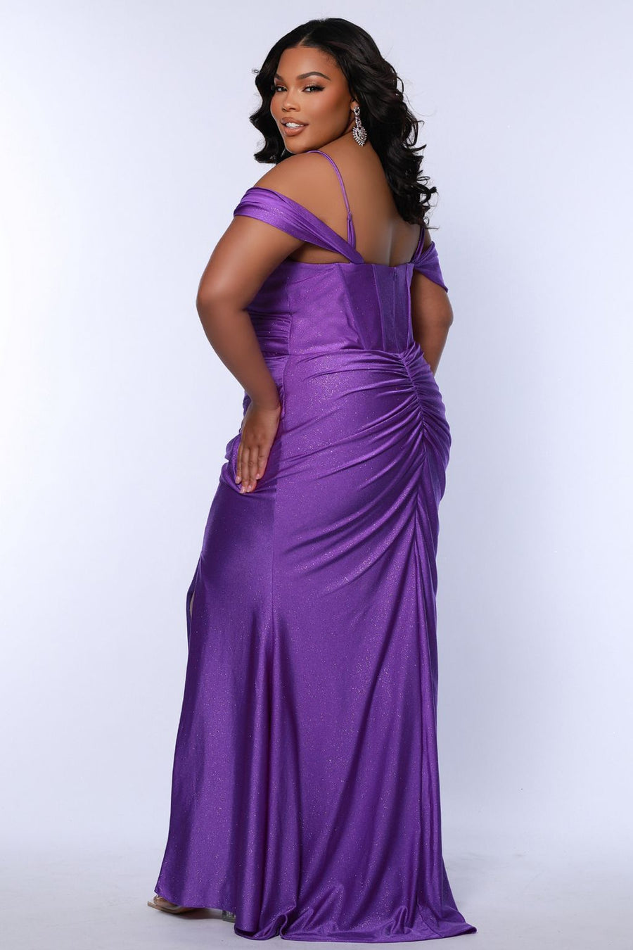 Plus Size Dresses Long Formal Ruched Prom Slit Plus Size Dress Violet