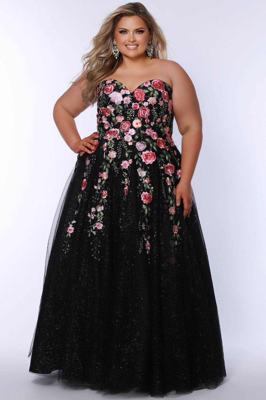 Plus Size Dresses Ball Gown Long Floral Formal Plus Size Prom Dress Black Floral