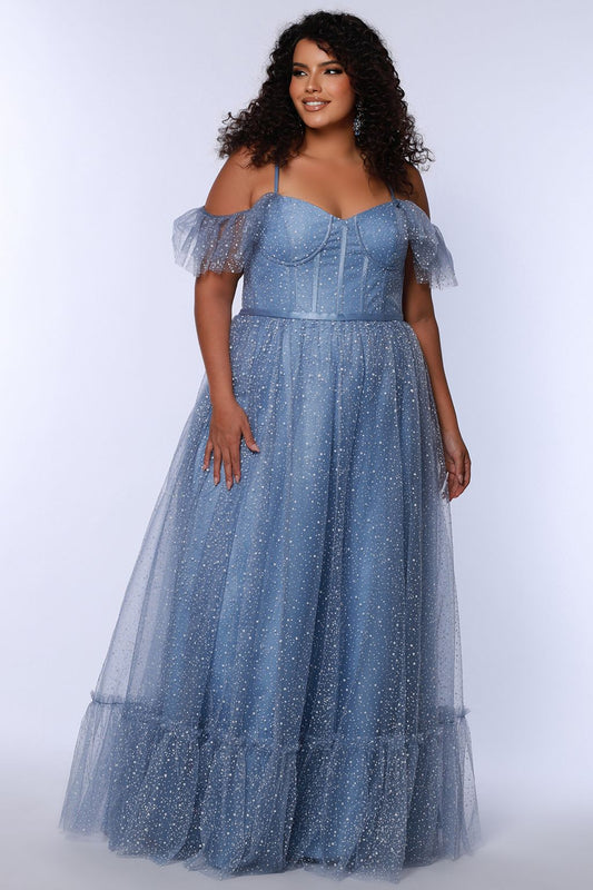 Plus Size Dresses Glitter Long A Line Formal Prom Plus Size Dress Dusty Blue