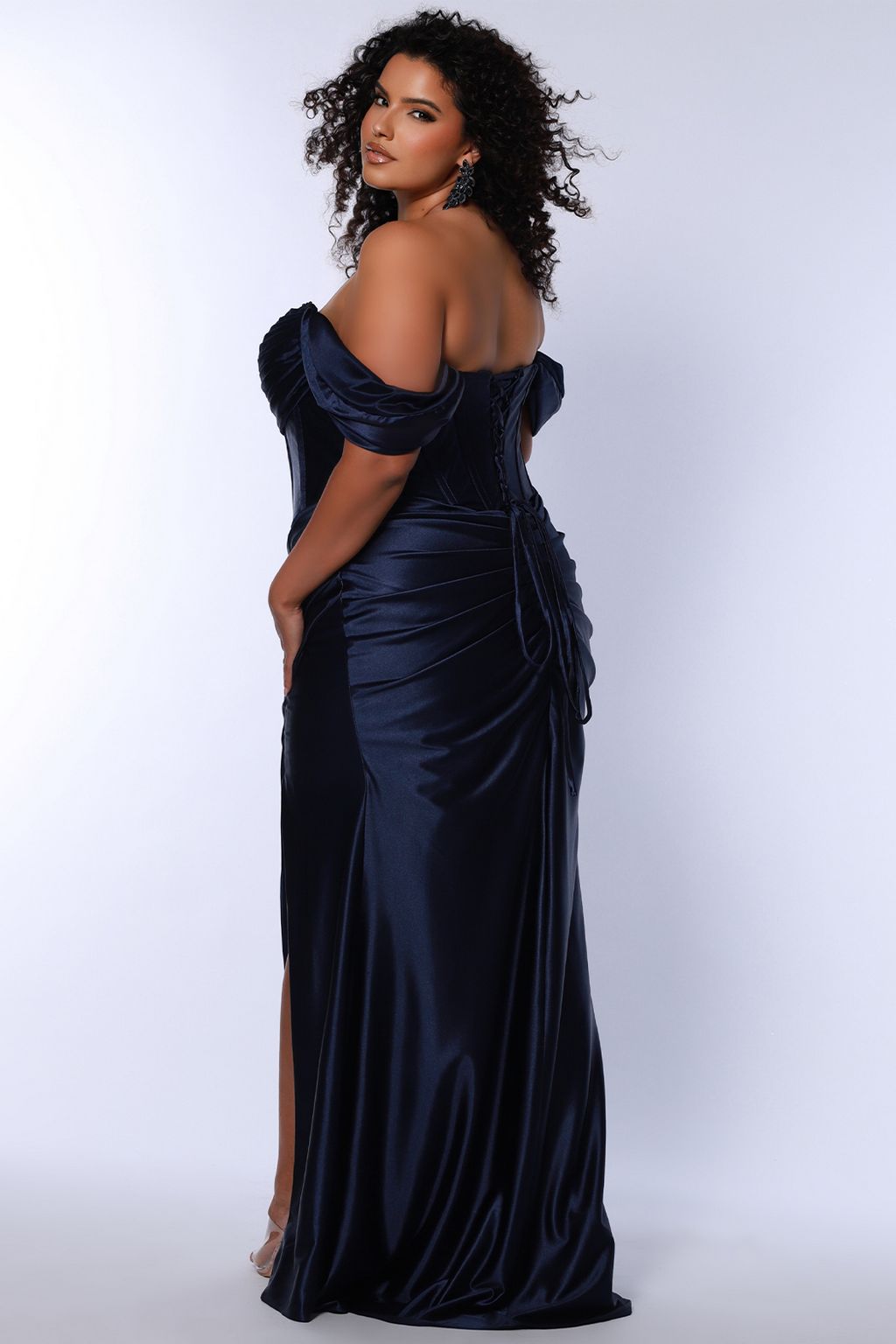 Plus Size Dresses Long Fitted Rutched Formal Plus Size Prom Dressl  Navy