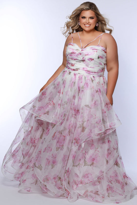 Prom Dresses Long A Line Formal Floral Plus Size Prom Dress Pink Floral