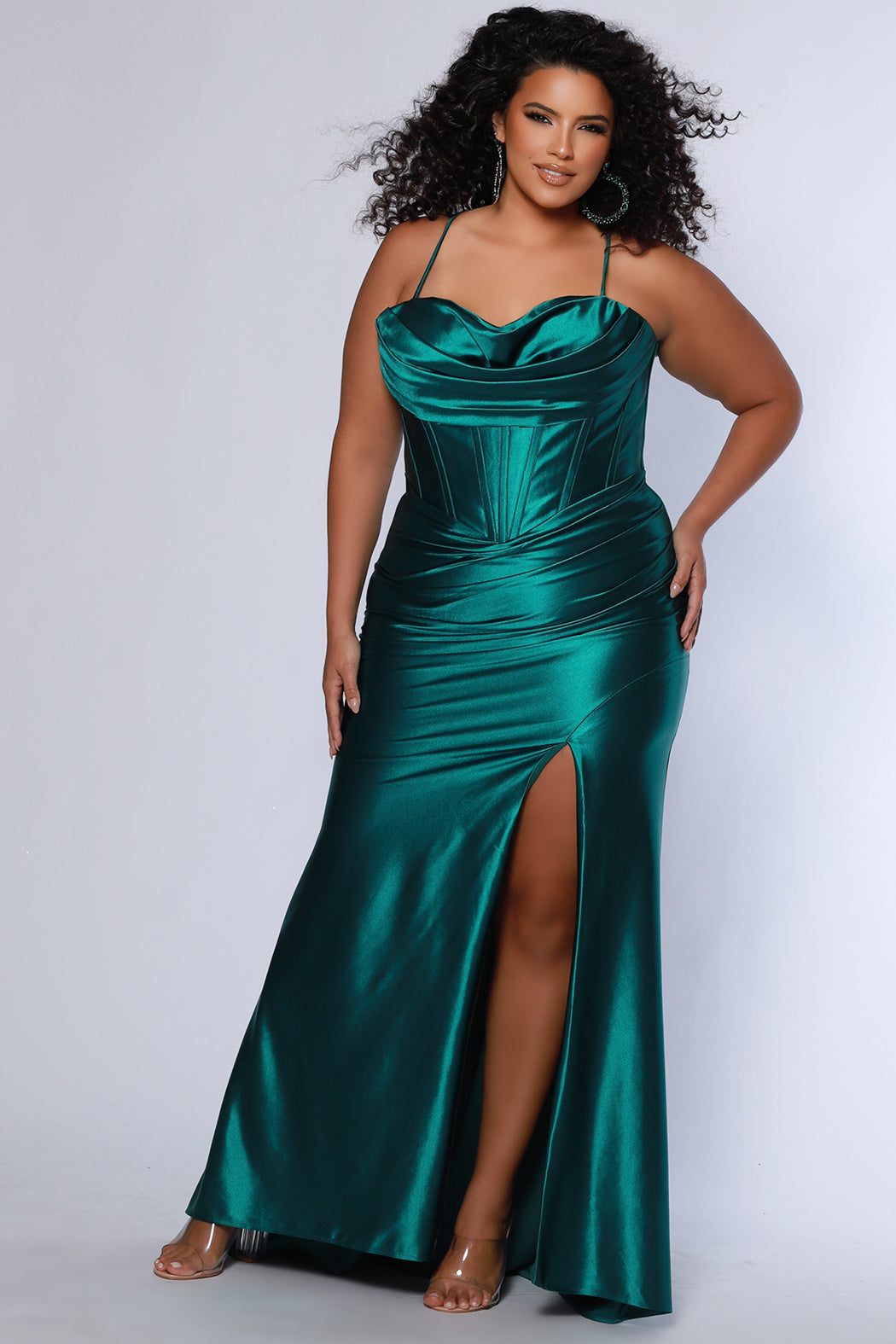 Plus Size Dresses Long Pleated Slit Formal Plus Size Prom Dress Hunter