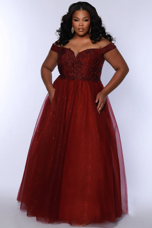 Plus Size Dresses Ball Gown Floral Formal Prom Plus Size Dress Burgundy