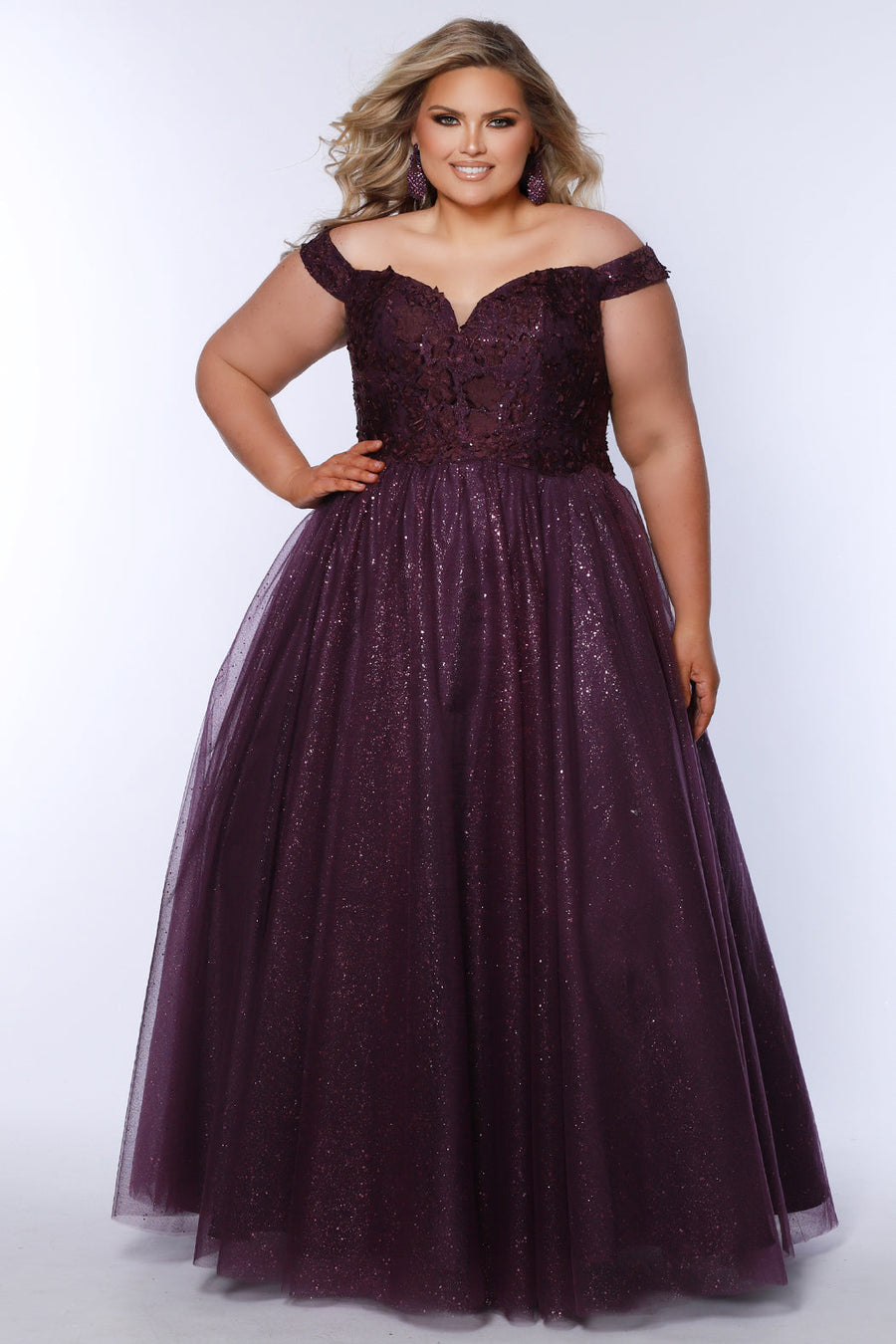 Plus Size Dresses Ball Gown Floral Formal Prom Plus Size Dress Plum