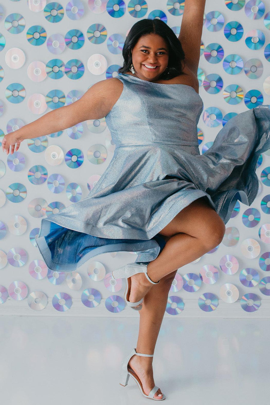 Prom Dresses Plus Size One Shoulder Homecoming Prom Dress Metallic Blue