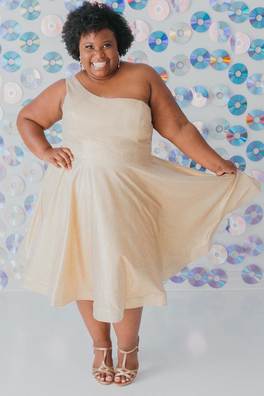 Prom Dresses Plus Size One Shoulder Homecoming Prom Dress Metallic Gold