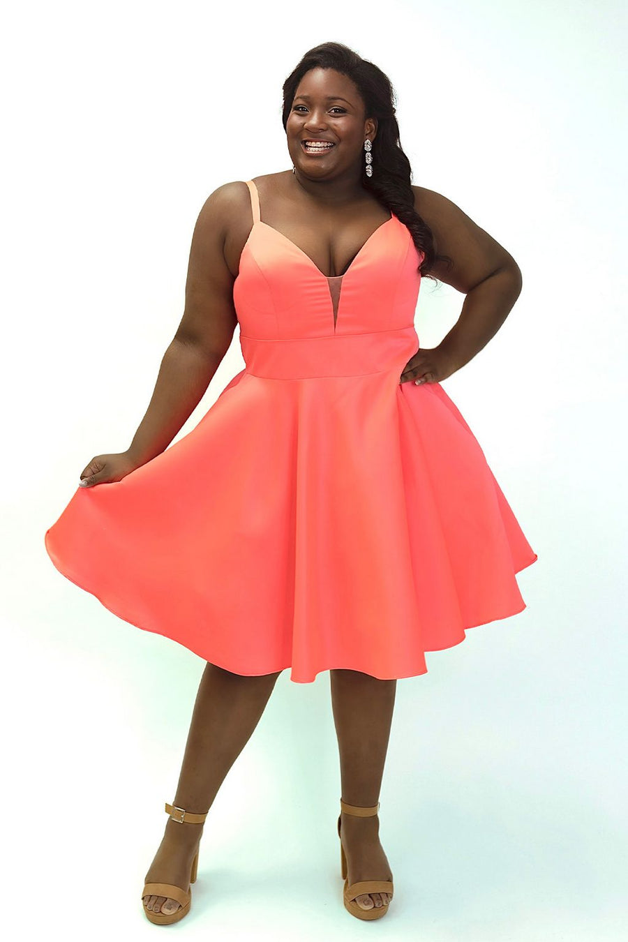 Plus Size Dresses Short Plus Size Satin Homecoming Dress Hot Coral