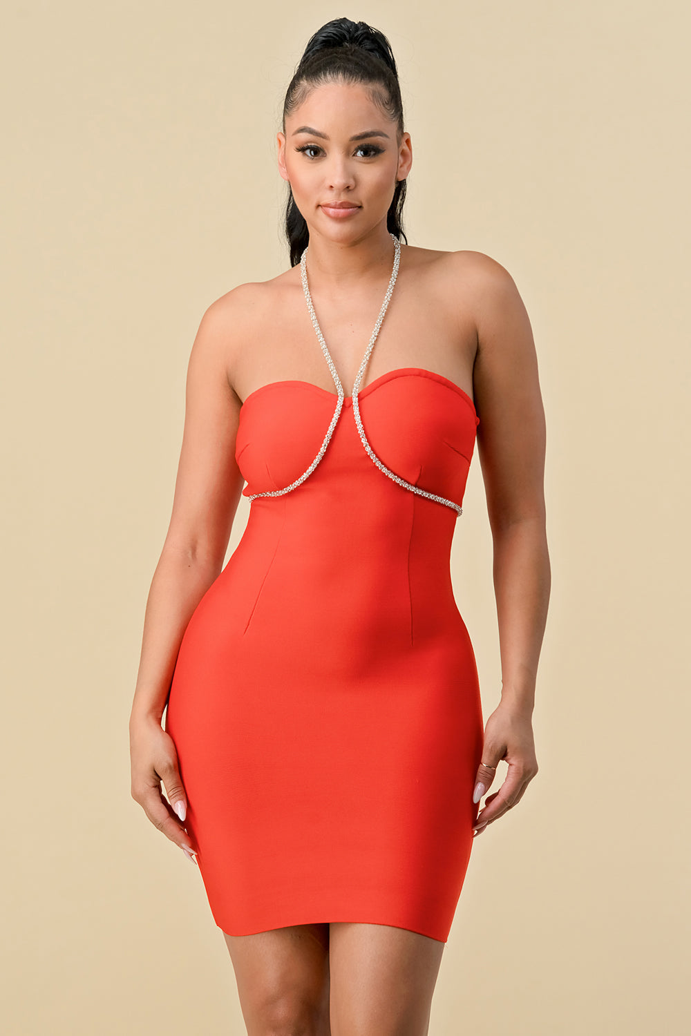 Cocktail Dresses Short Halter Neck Fitted Mini Dress Red