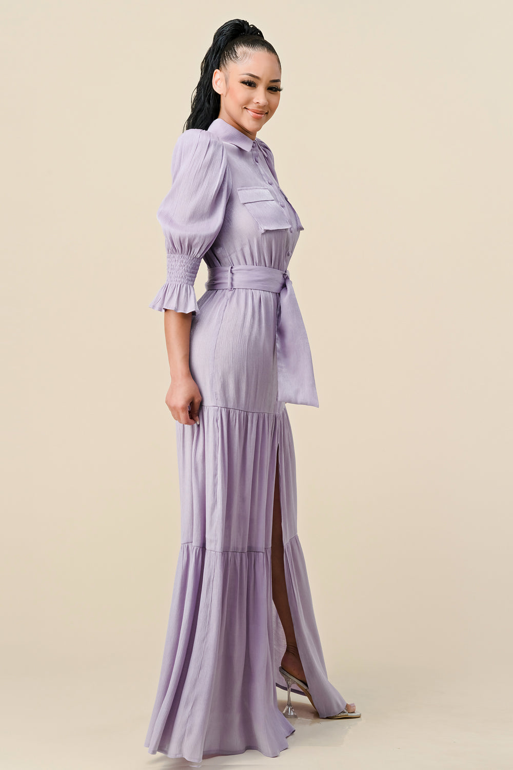 Formal Dresses Long 3/4 Sleeve Slit Maxi Dress Lavender