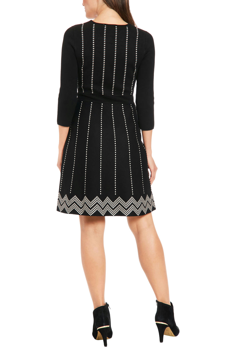 Cocktail Dresses Short A-Line Sweater Cocktail Dress BLACK CREAM