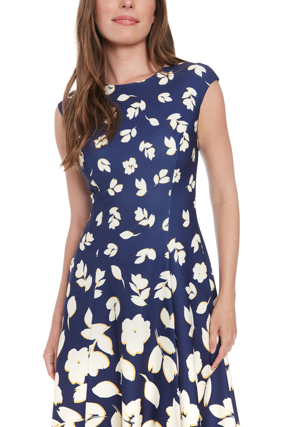 Cocktail Dresses Short Floral Print Cocktail A Line Dress Navy Ivory