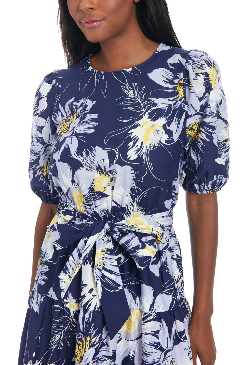 Cocktail Dresses Short Printed Tiered Cocktail Midi Dress Navy Ivory