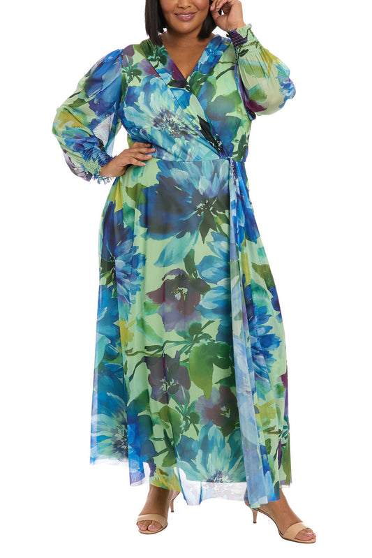 Plus Size Dresses Long Formal Floral Print Plus Size Dress Sage Blue