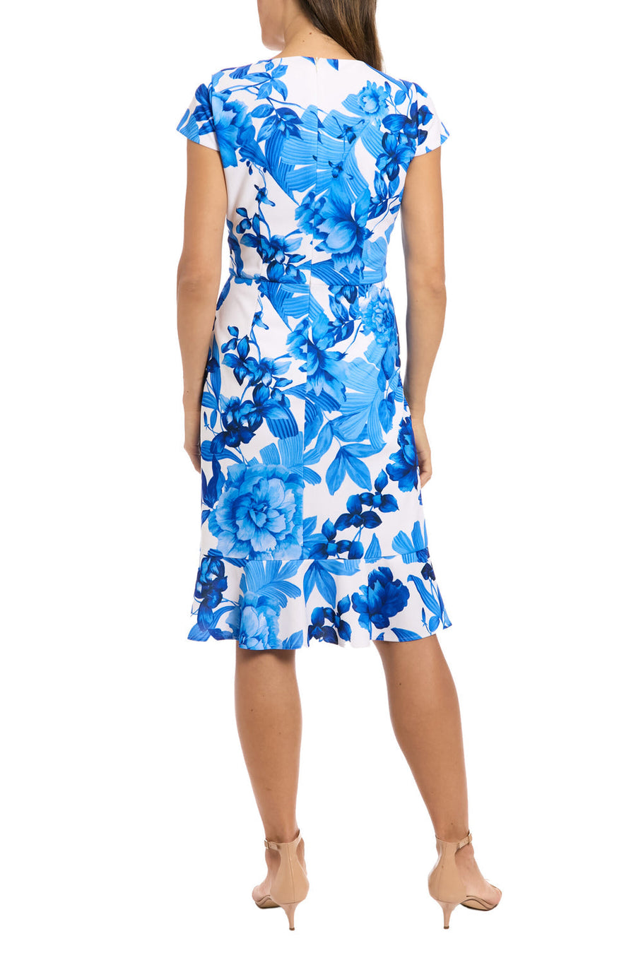 Cocktail Dresses Short Printed Floral Knee Length Cocktail Dress Ivory Blue
