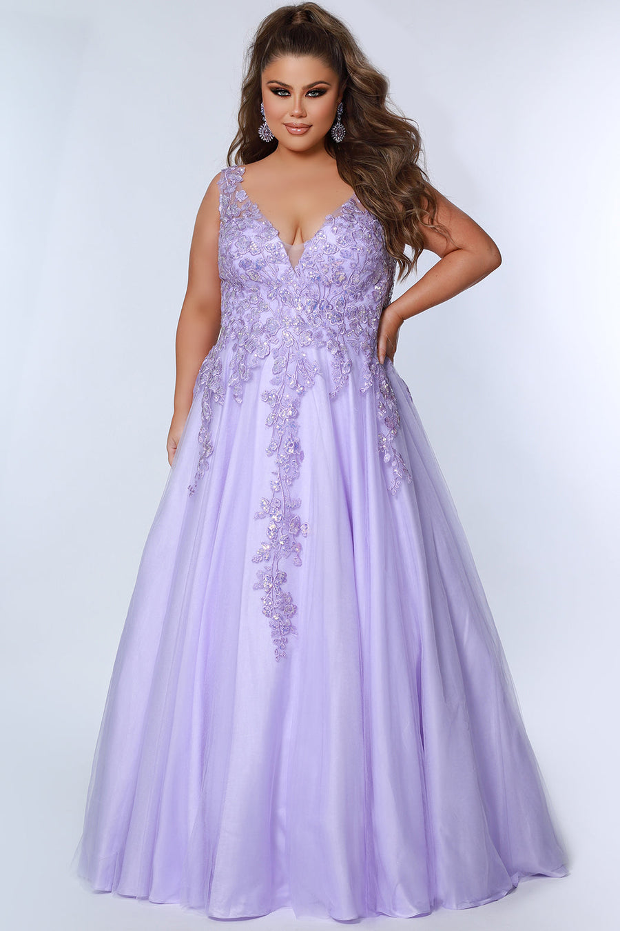 Plus Size Dresses Prom Long Formal A Line Floral  Plus Size Dress Lilac