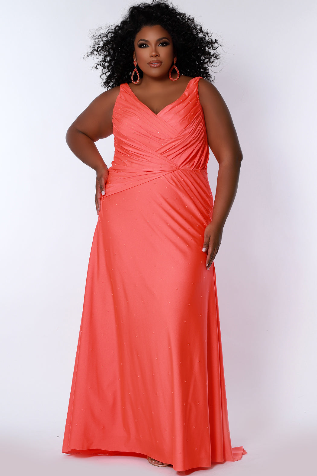 Plus Size Dresses Pleated Long Formal Prom Plus Size Dress Fluorescent Orange