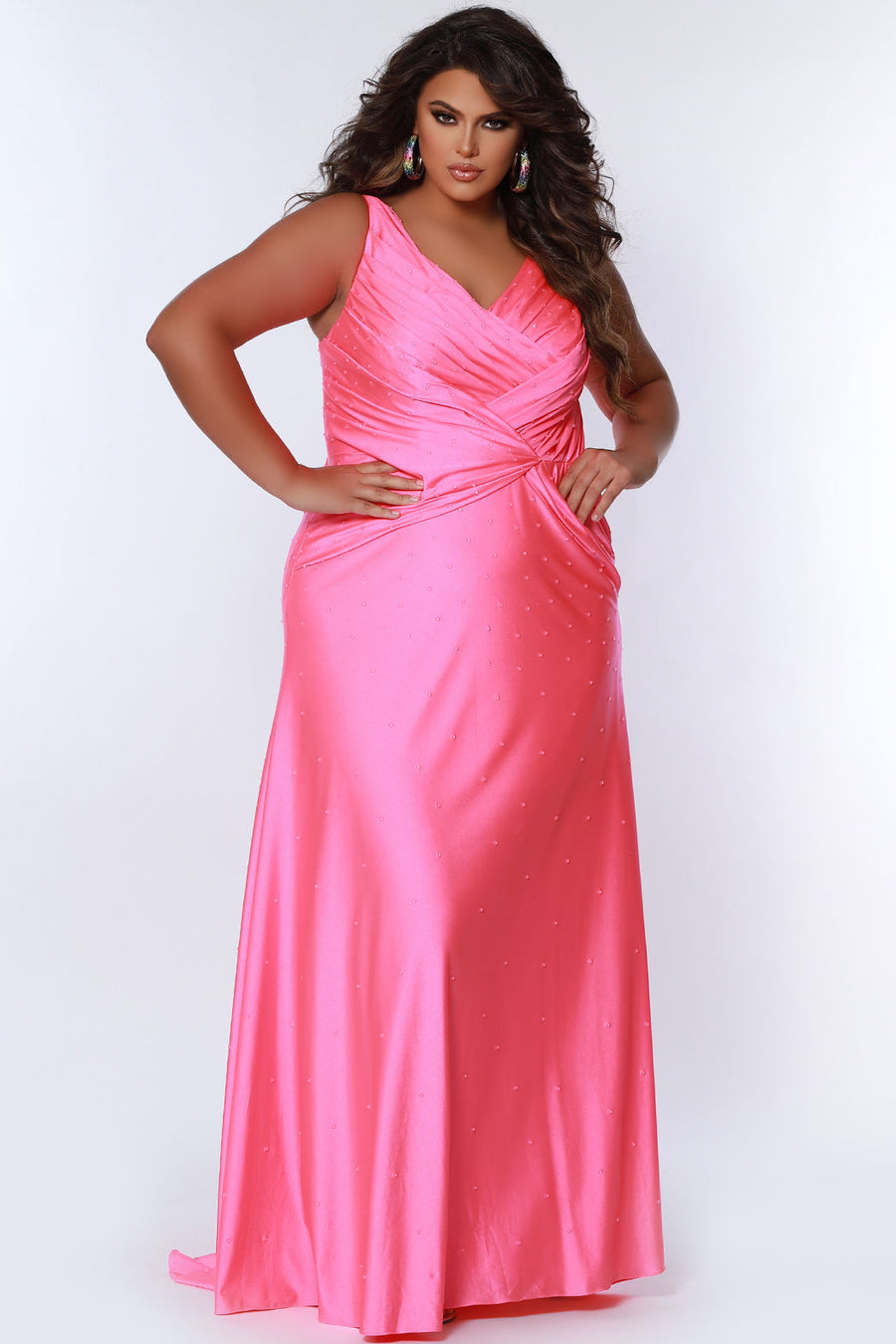 Plus Size Dresses Pleated Long Formal Prom Plus Size Dress Flamingo Pink