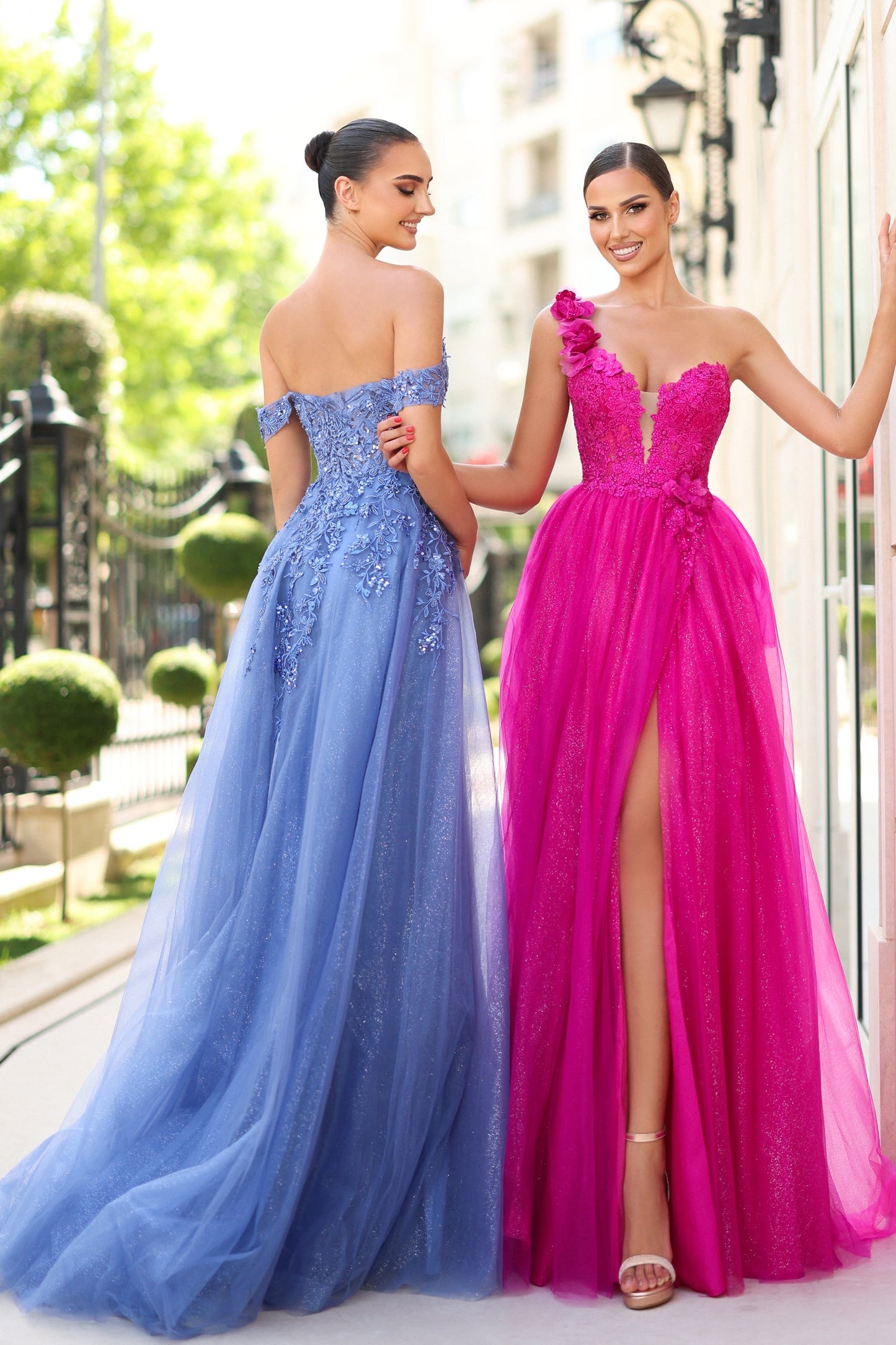 Prom Dresses Ball Gown Prom Long Formal Glitter Floral Lace Dress Blueberry