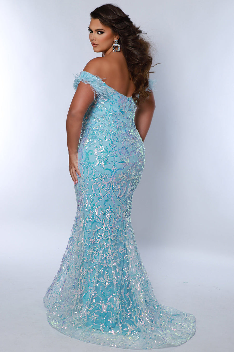 Plus SIze Dresses Plus Size Prom Fitted Long Formal Sequin Dress Ice Blue