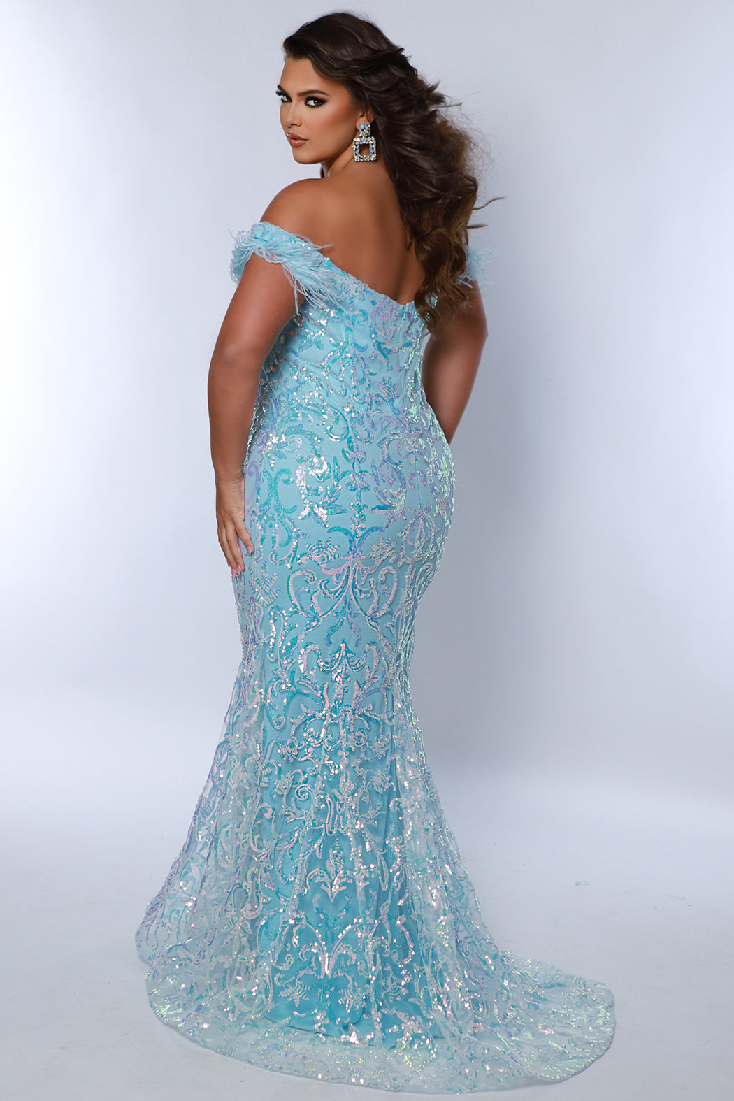 Plus SIze Dresses Plus Size Prom Fitted Long Formal Sequin Dress Ice Blue