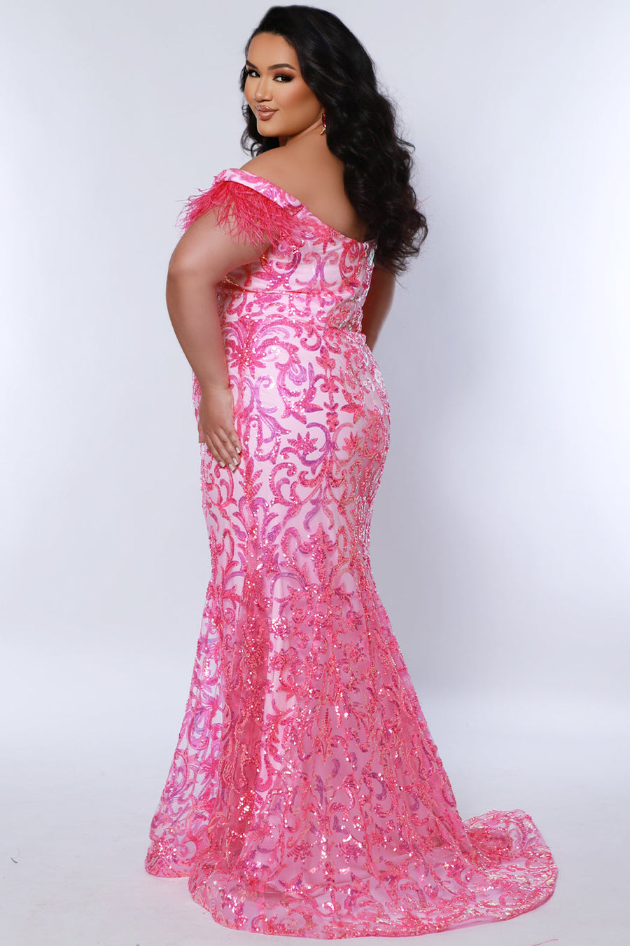 Plus SIze Dresses Plus Size Prom Fitted Long Formal Sequin Dress Flamingo Pink