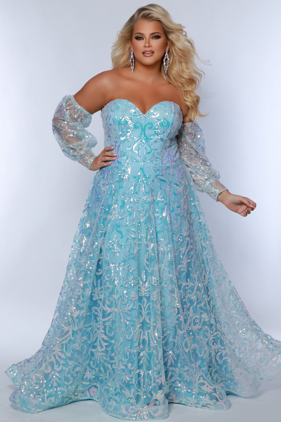 Plus Size Dresses A Line Sequin Long Formal Plus Size Prom Dress Ice Blue