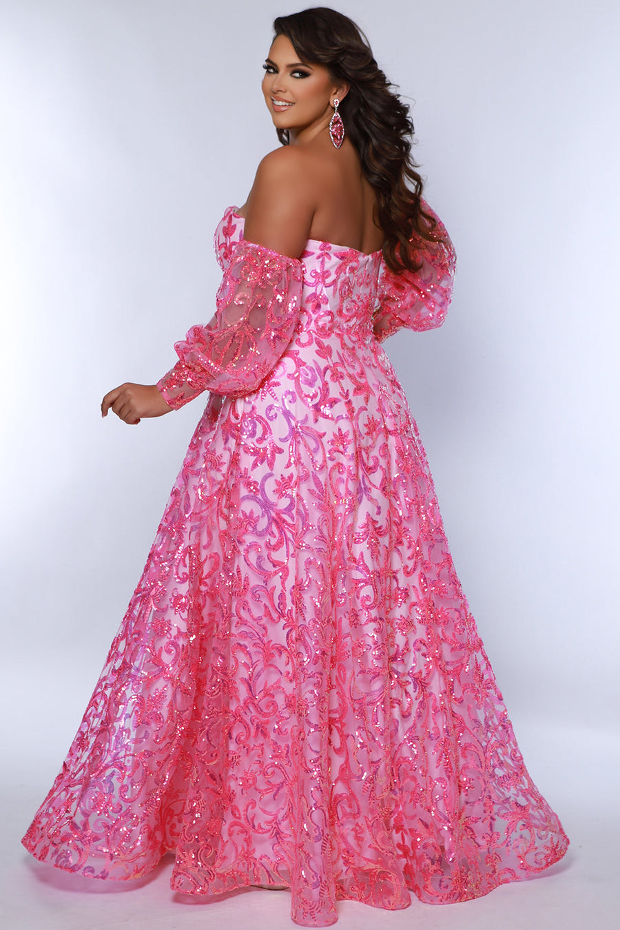 Plus Size Dresses A Line Sequin Long Formal Plus Size Prom Dress Flamingo Pink
