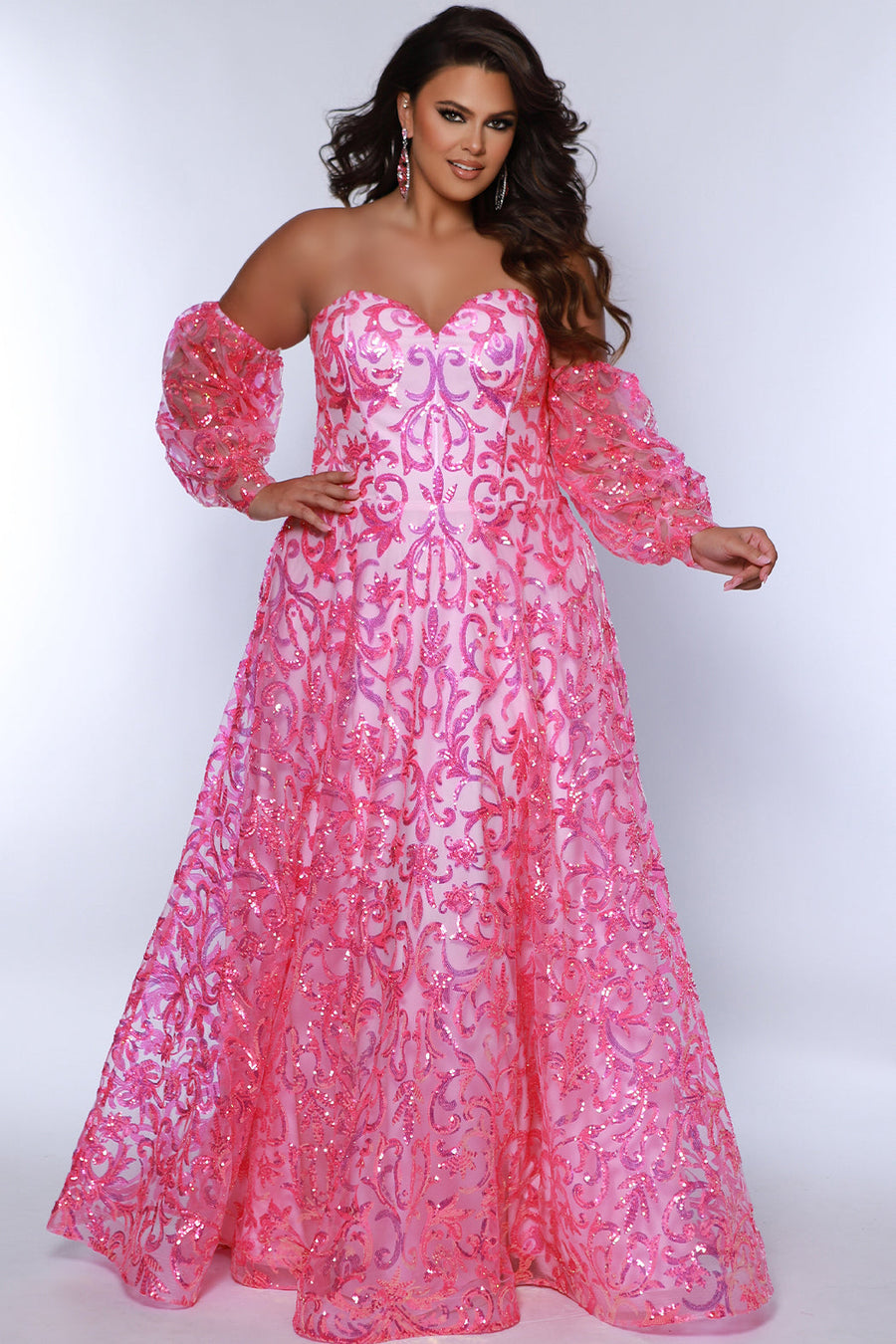 Plus Size Dresses A Line Sequin Long Formal Plus Size Prom Dress Flamingo Pink