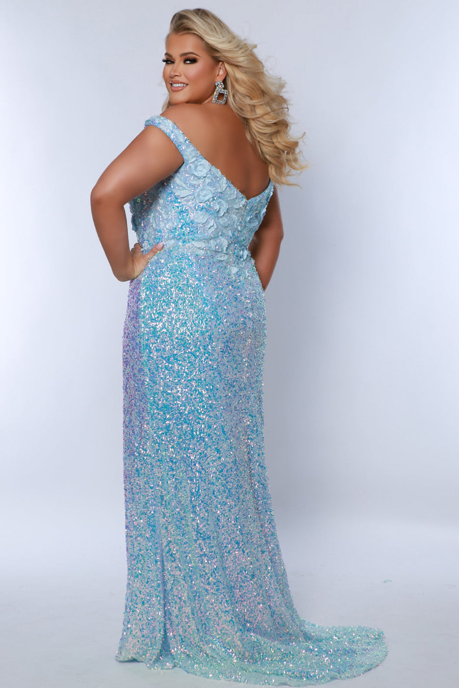 Plus Size Dresses Prom Plus Size Sequin Formal Long Mermaid Dress Ice Blue