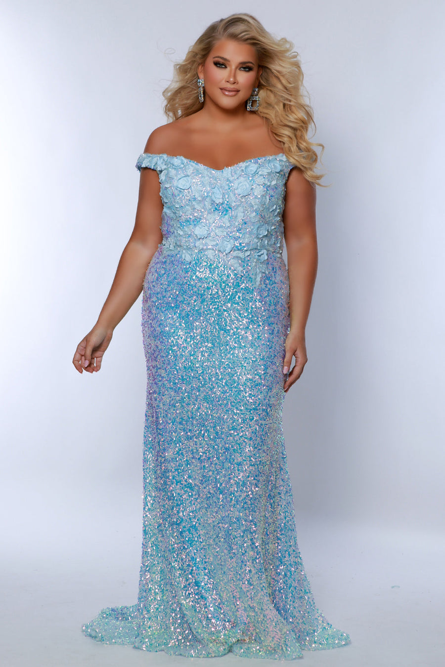 Plus Size Dresses Prom Plus Size Sequin Formal Long Mermaid Dress Ice Blue