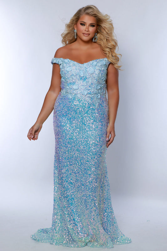 Plus Size Dresses Prom Plus Size Sequin Formal Long Mermaid Dress Ice Blue