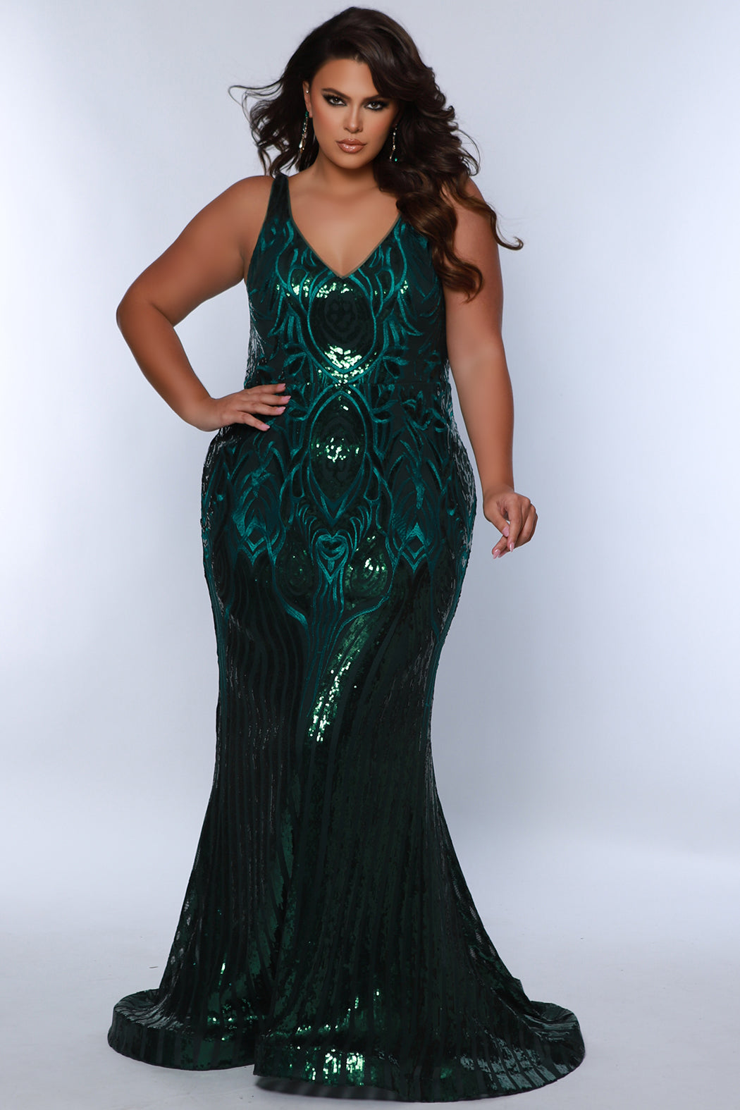 Plus Size DressesLong Fited Formal Sequin Plus Size Prom Dress Forest