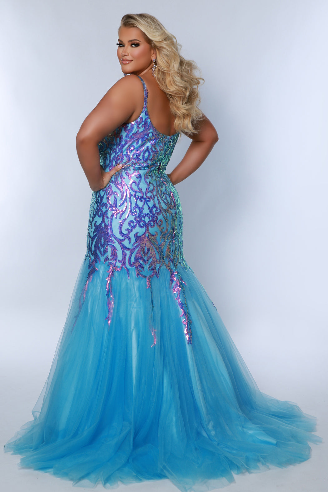 Plus Size Dresses Prom Plus Size Sequin Long Formal Mermaid Glitter Dress Sky