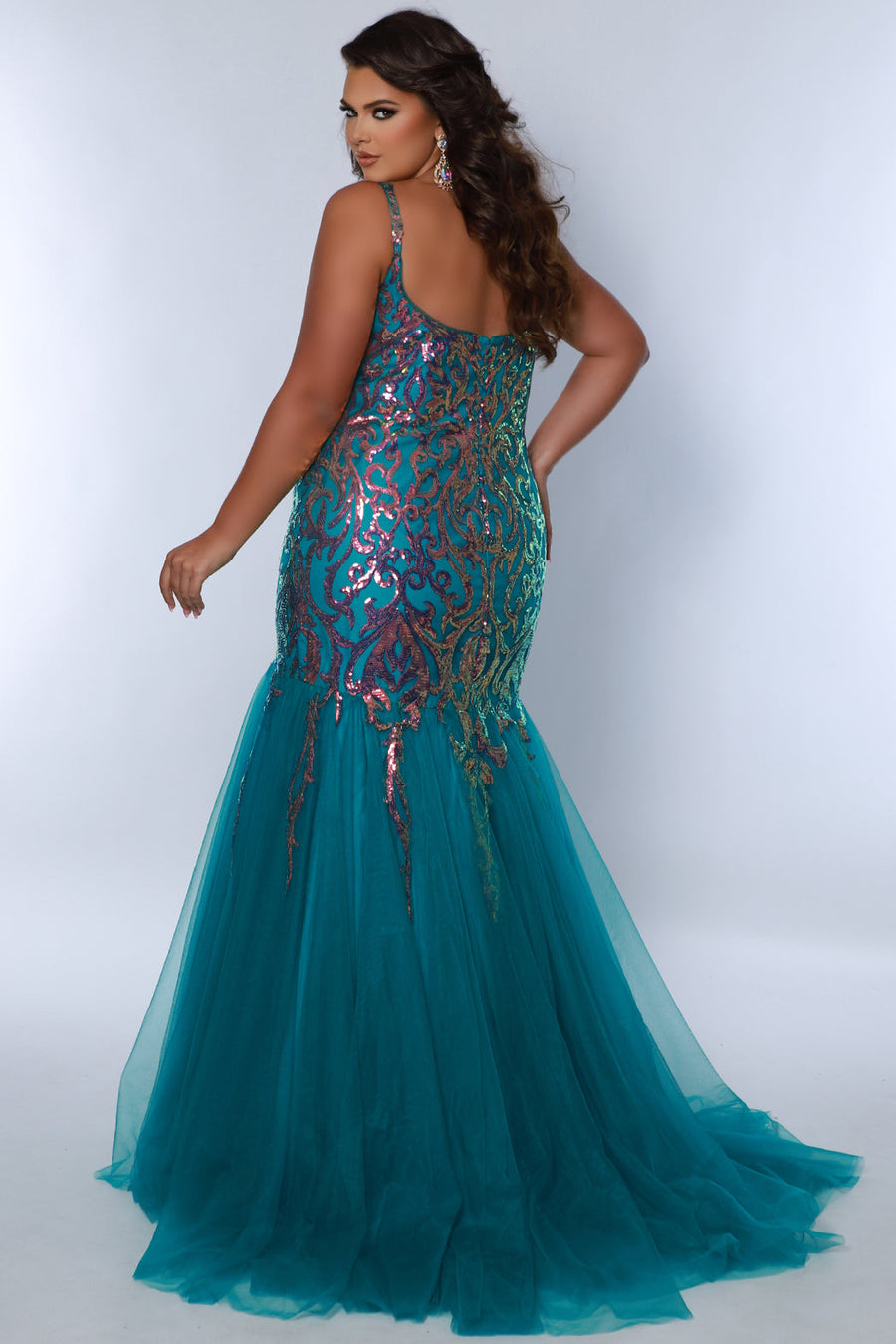 Plus Size Dresses Prom Plus Size Sequin Long Formal Mermaid Glitter Dress Jade