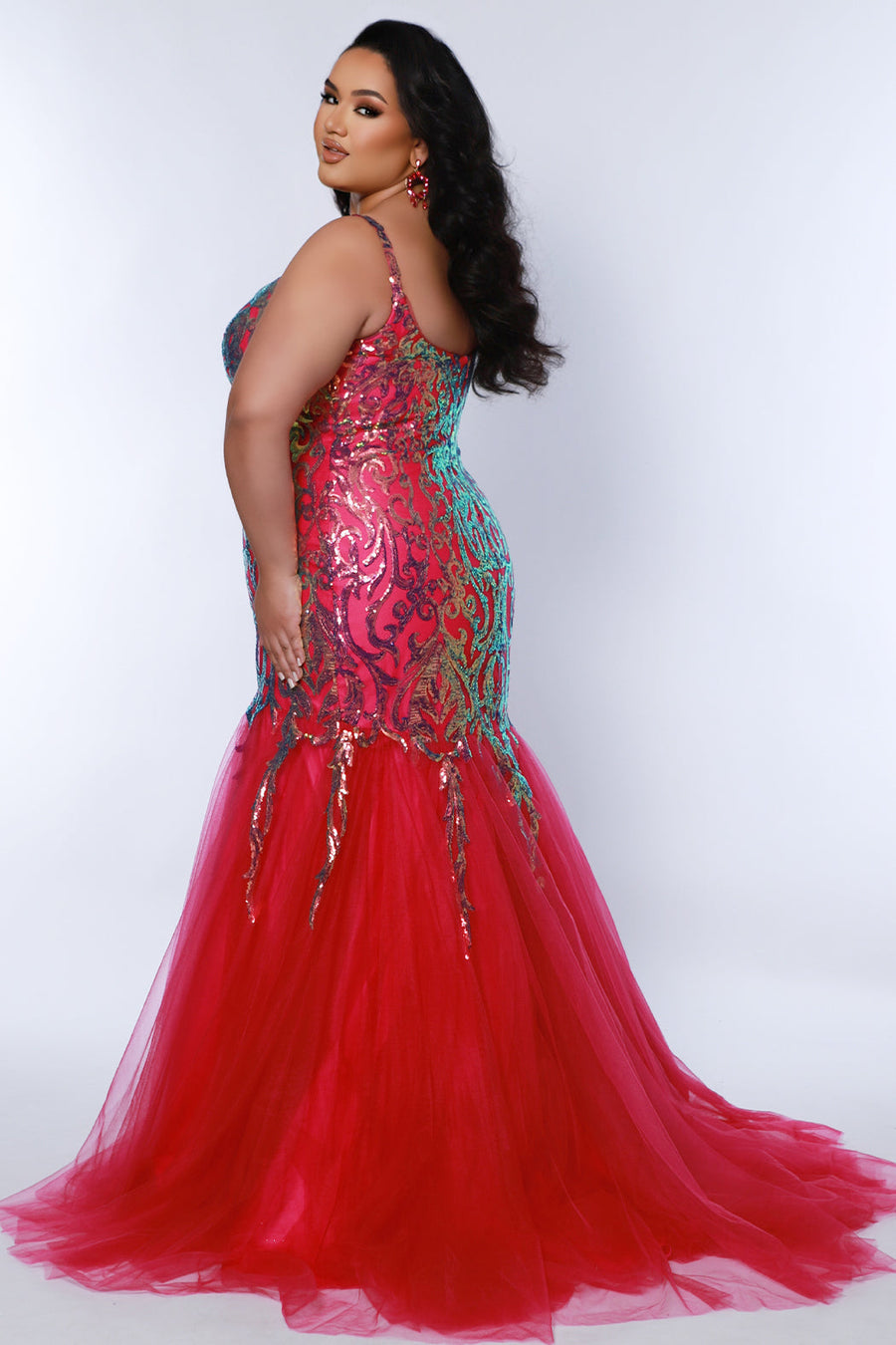 Plus Size Dresses Prom Plus Size Sequin Long Formal Mermaid Glitter Dress Magenta