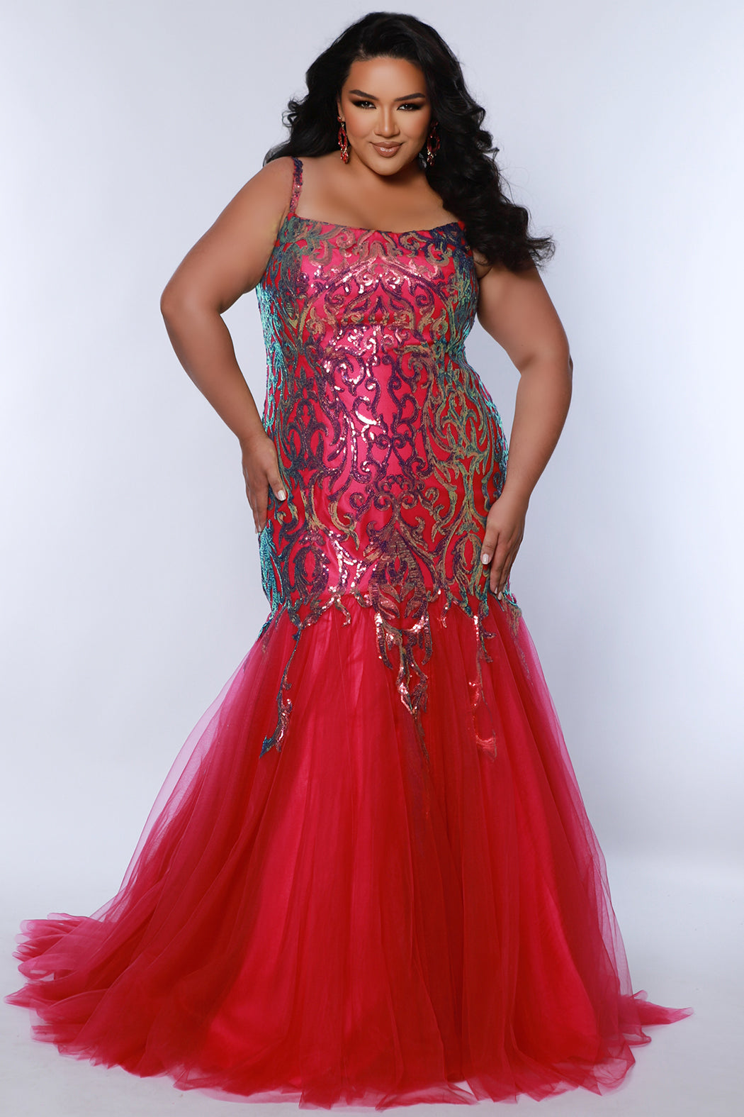 Plus Size Dresses Prom Plus Size Sequin Long Formal Mermaid Glitter Dress Magenta