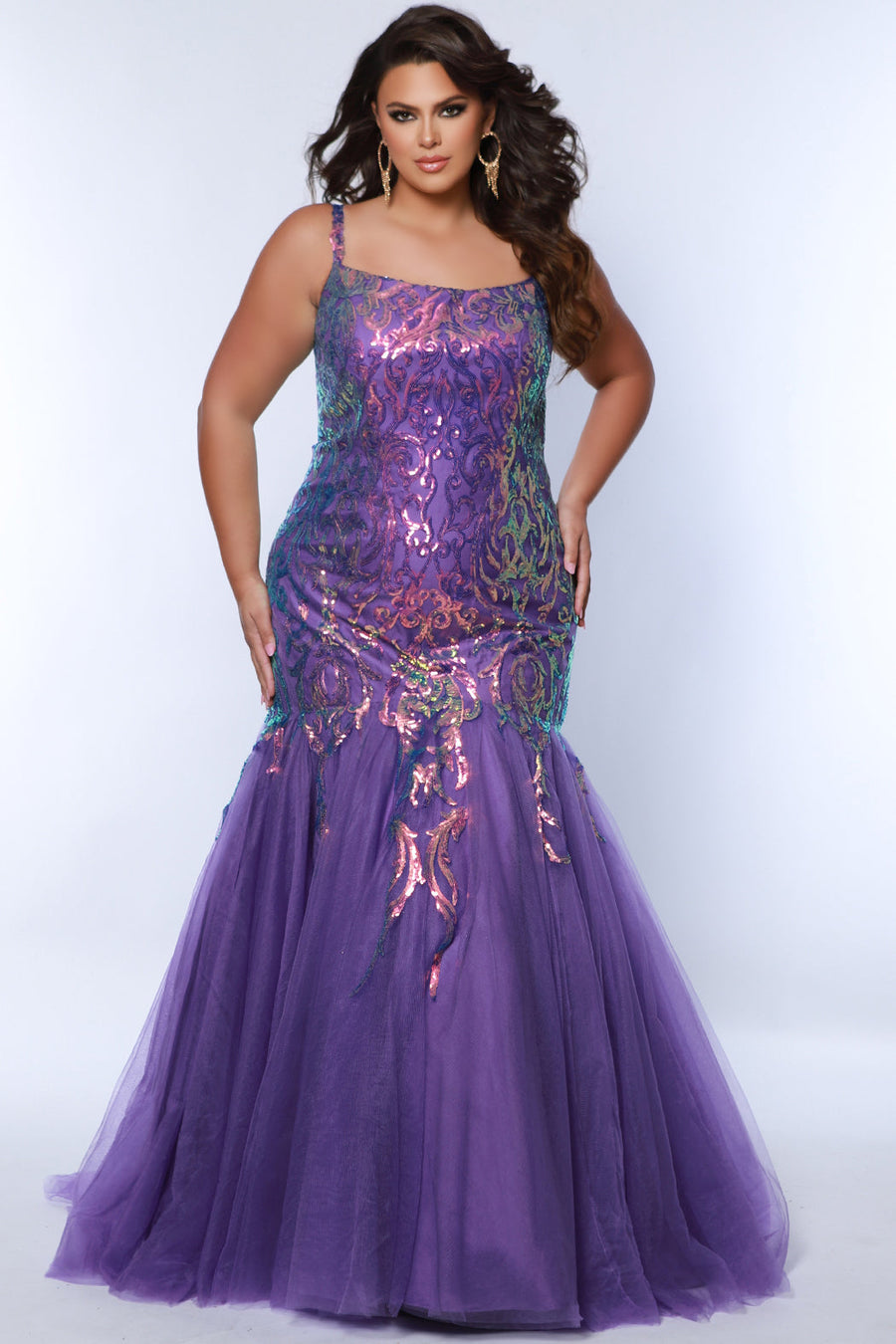 Plus Size Dresses Prom Plus Size Sequin Long Formal Mermaid Glitter Dress Purple