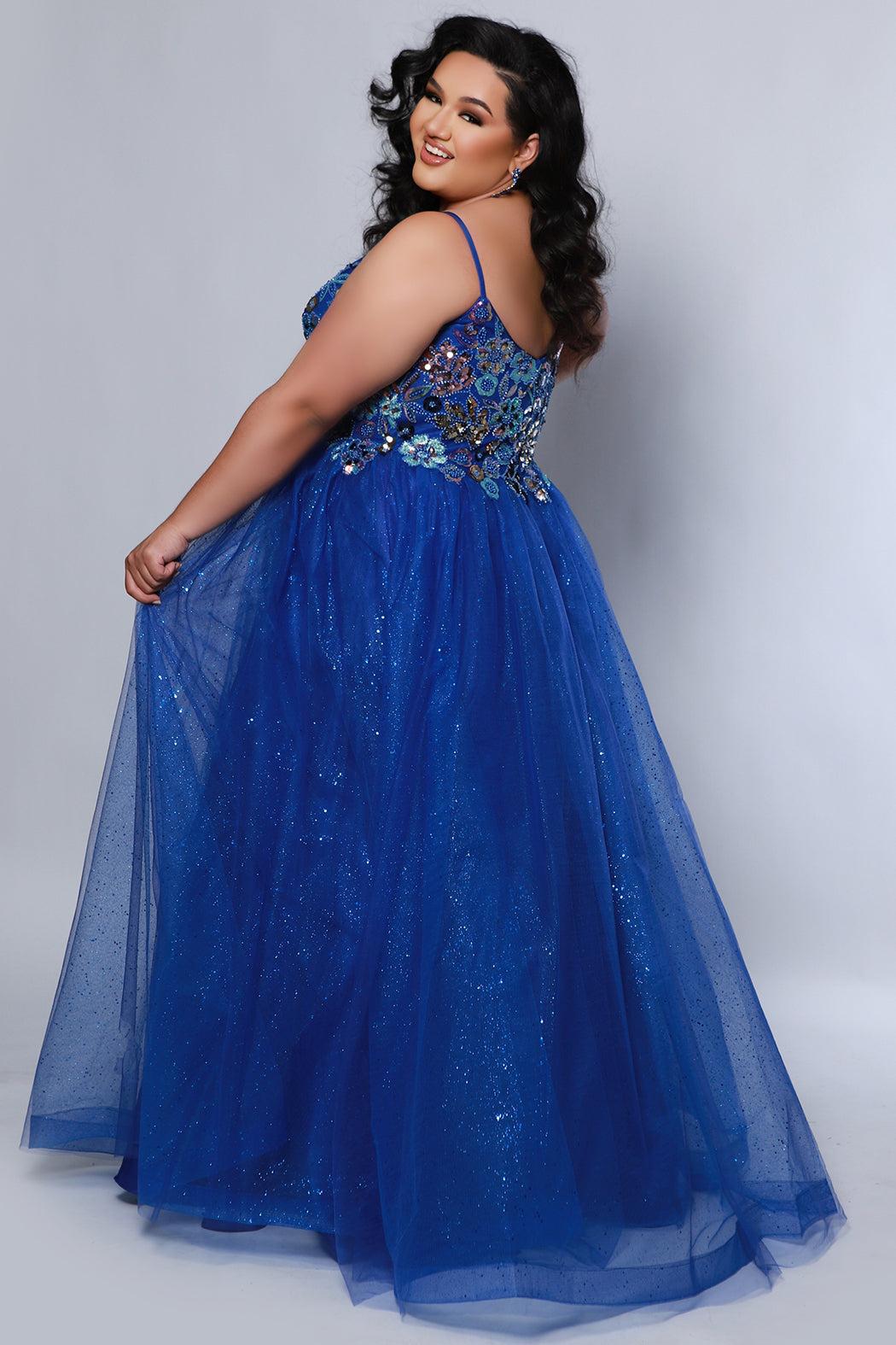Plus Size Dresses A Line Long Formal Beaded Floral Prom Dress Royal