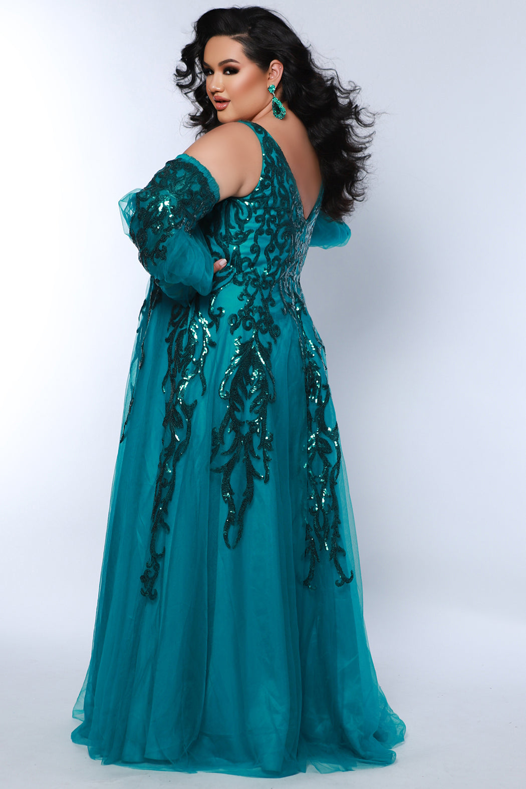 Plus Size Dresses Plus Size A Line Long Formal Sequin Applique Prom Dress Teal