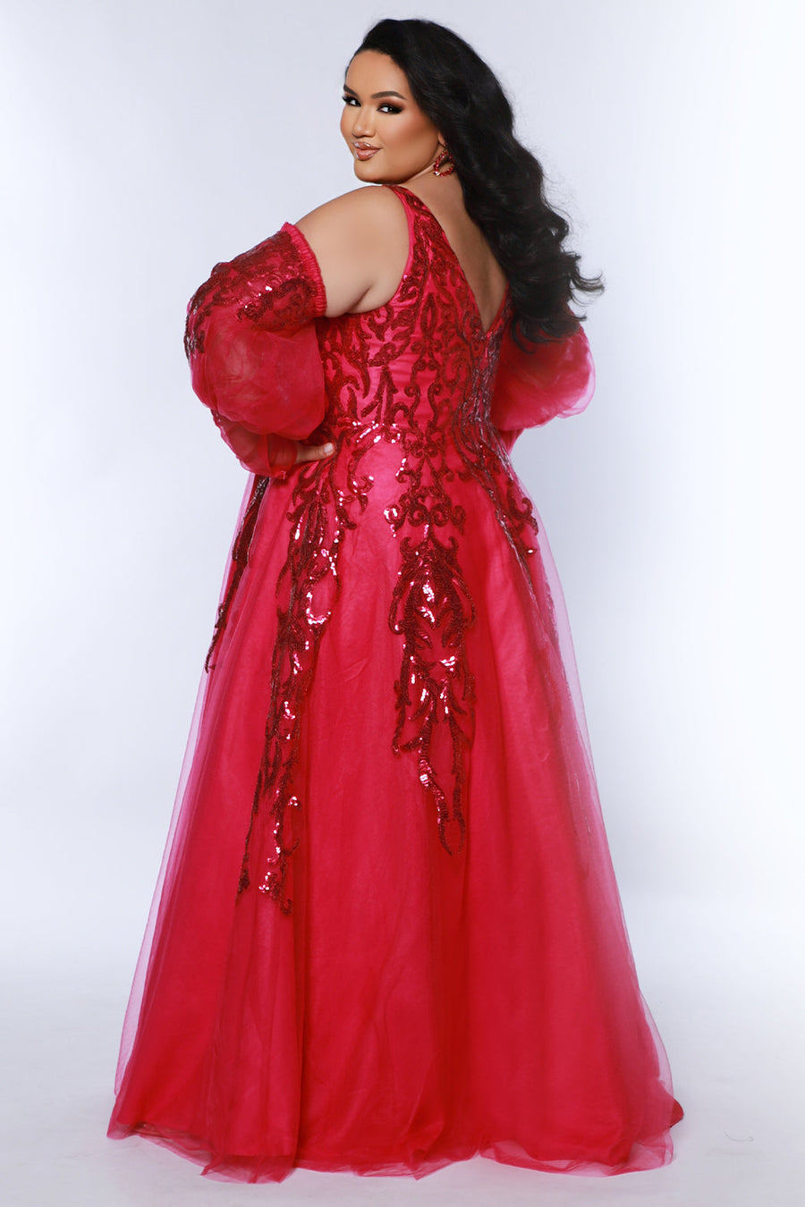 Plus Size Dresses Plus Size A Line Long Formal Sequin Applique Prom Dress Magenta
