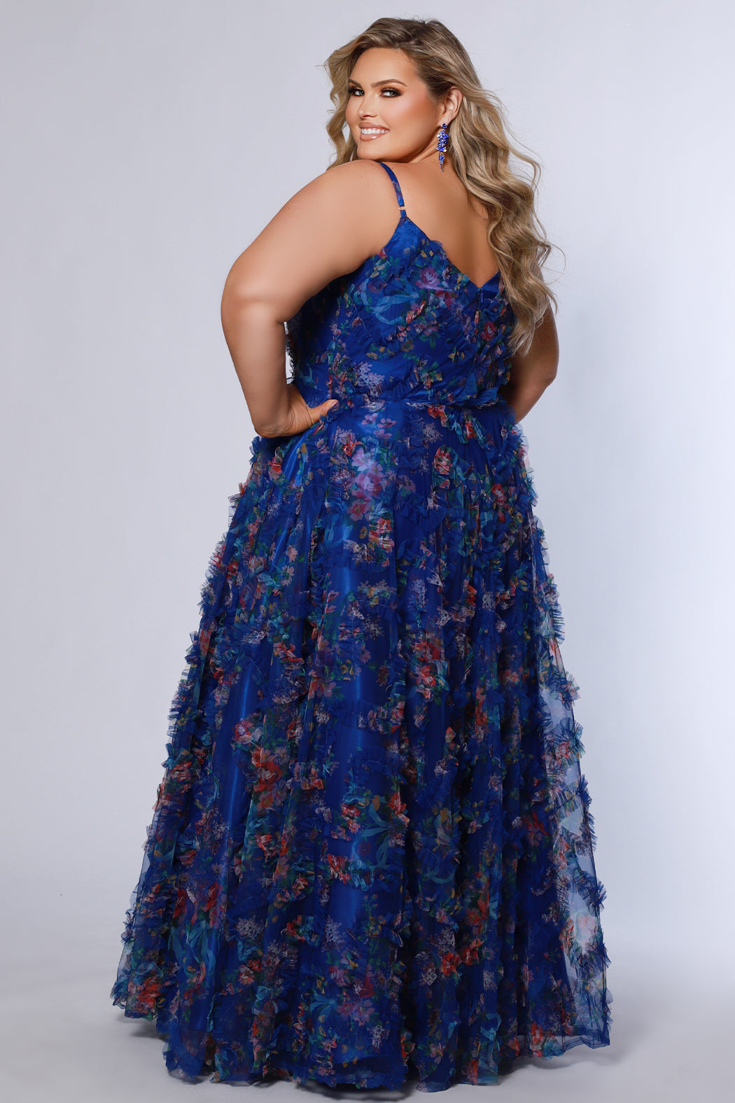 Plus Size Dresses Long Plus Size Formal Floral Pleated Prom Dress Royal