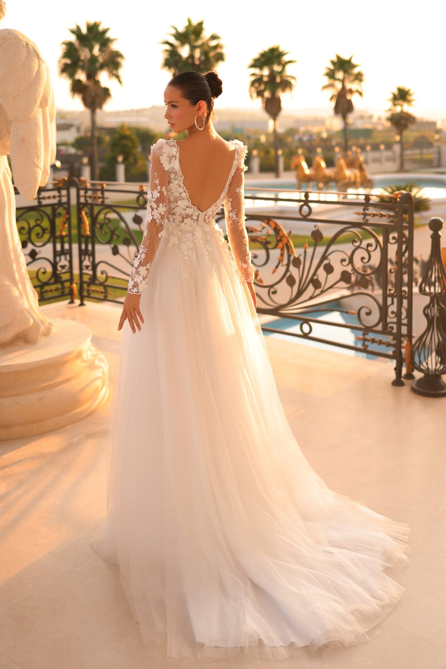 Wedding Dresses Long 3D Floral Wedding Dress Off White