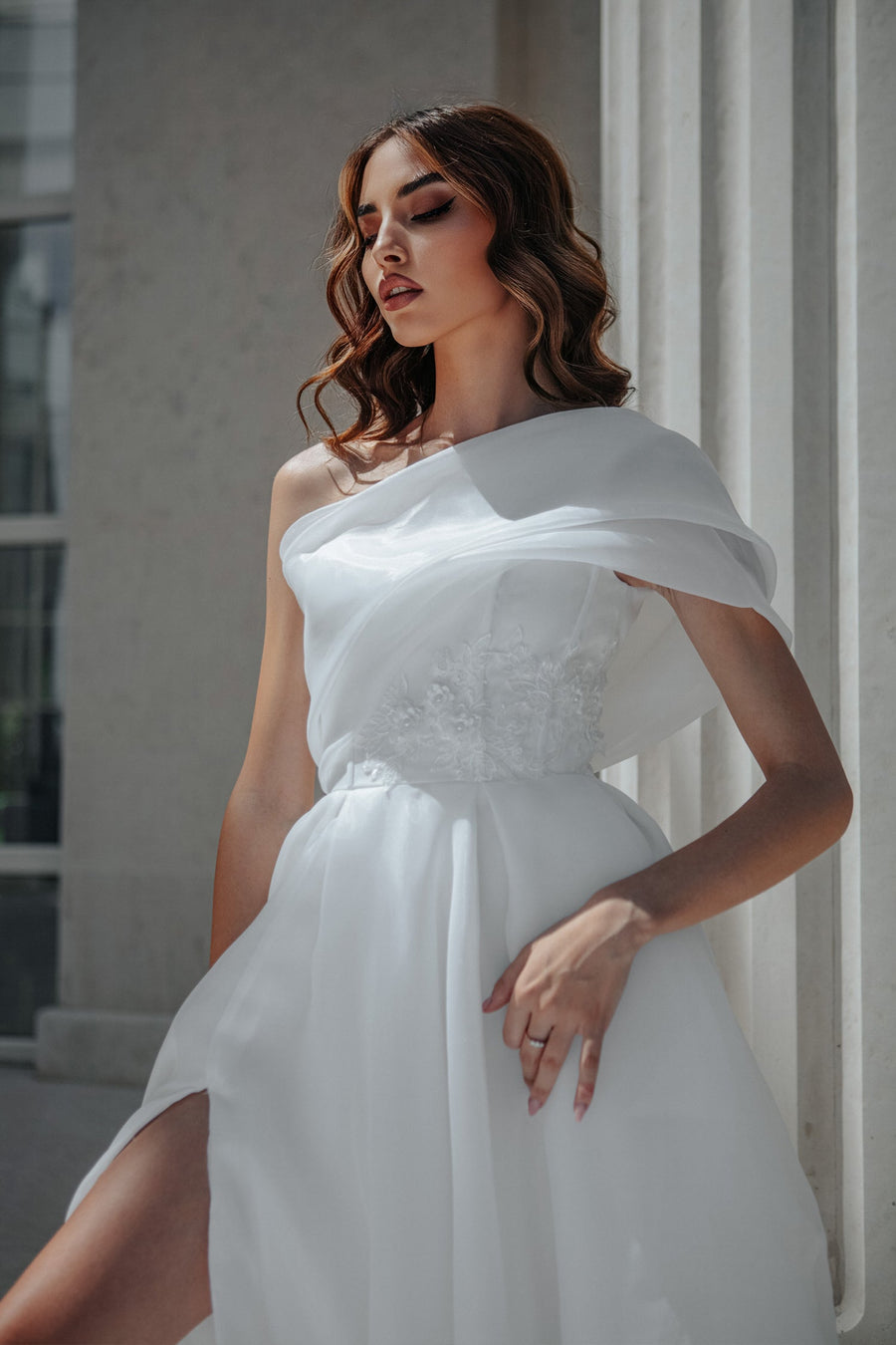 Wedding Dresses Simple A Line Long Wedding Dress Off White
