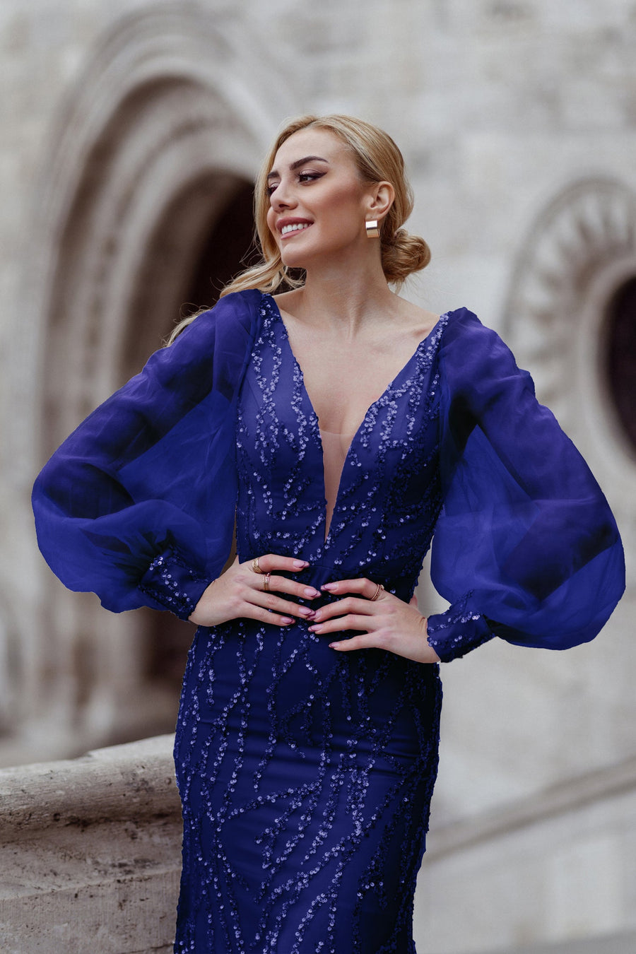 Prom Dresses Beaded Mermaid Long Formal Prom Dress Blue Violet