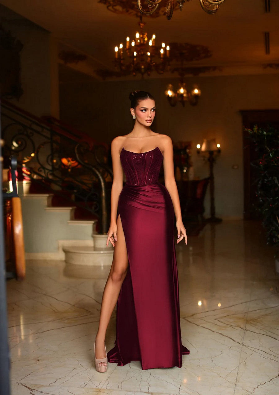Prom Dresses Long Fitted Lace Formal Prom Dress Burgundy