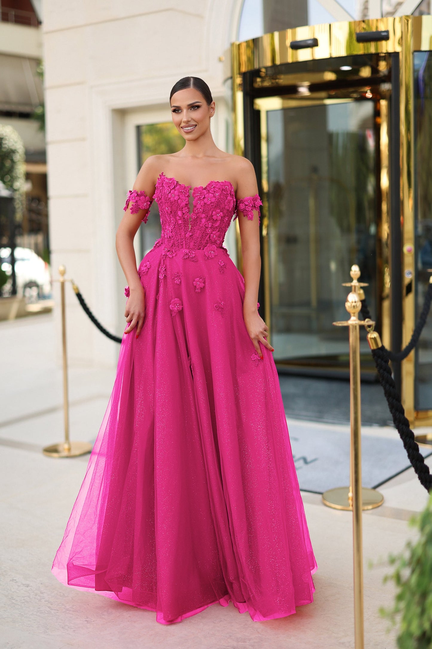 Prom Dresses Long A Line Formal Beaaded Lace Prom Dress Magenta
