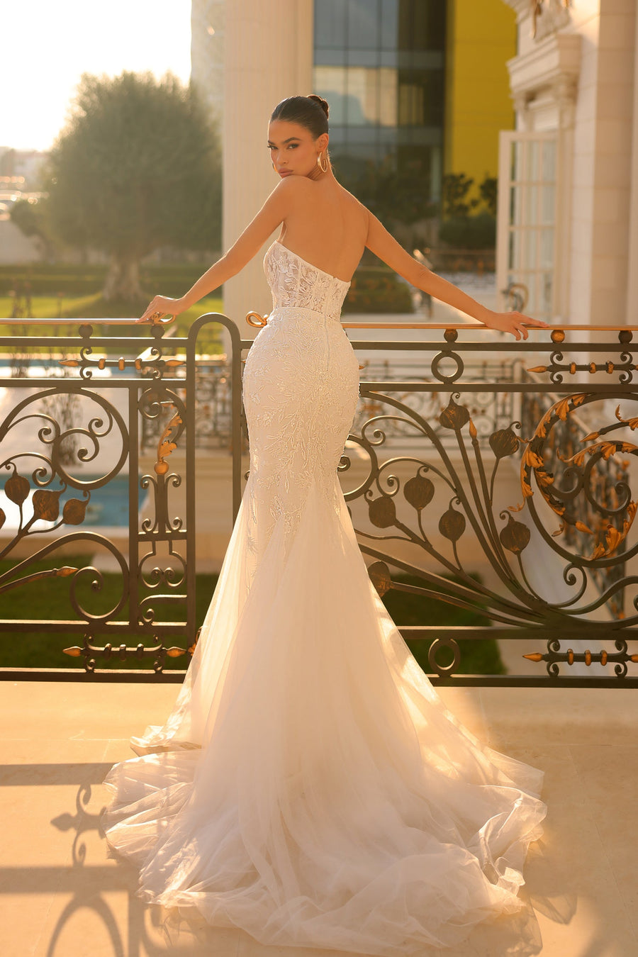 Wedding Dresses Sequin Floral Motif Long Wedding Dress Off White