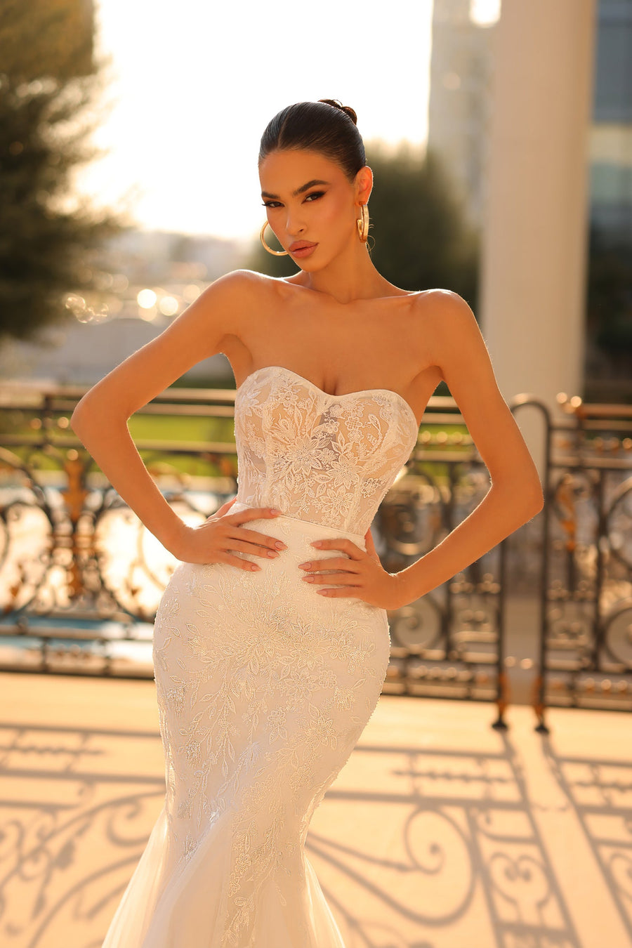 Wedding Dresses Sequin Floral Motif Long Wedding Dress Off White